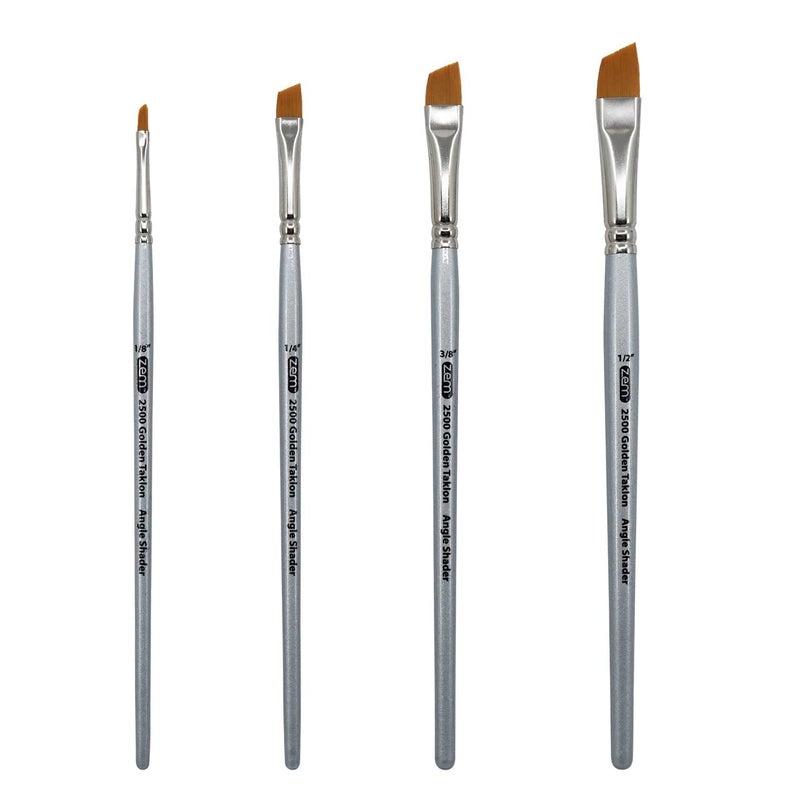 ZEM Brush Golden Taklon Angle Shaders Brush Set Sizes 1/8", 1/4', 3/8", 1/2" - Image 1
